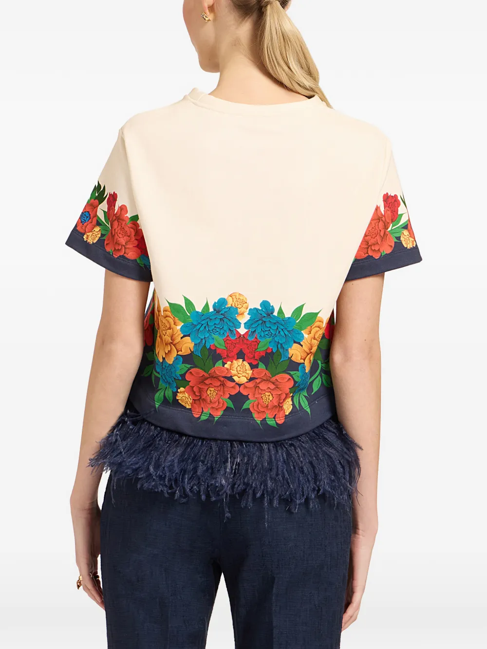  La Doublej Floral Feather T-shirt - Neutrals 