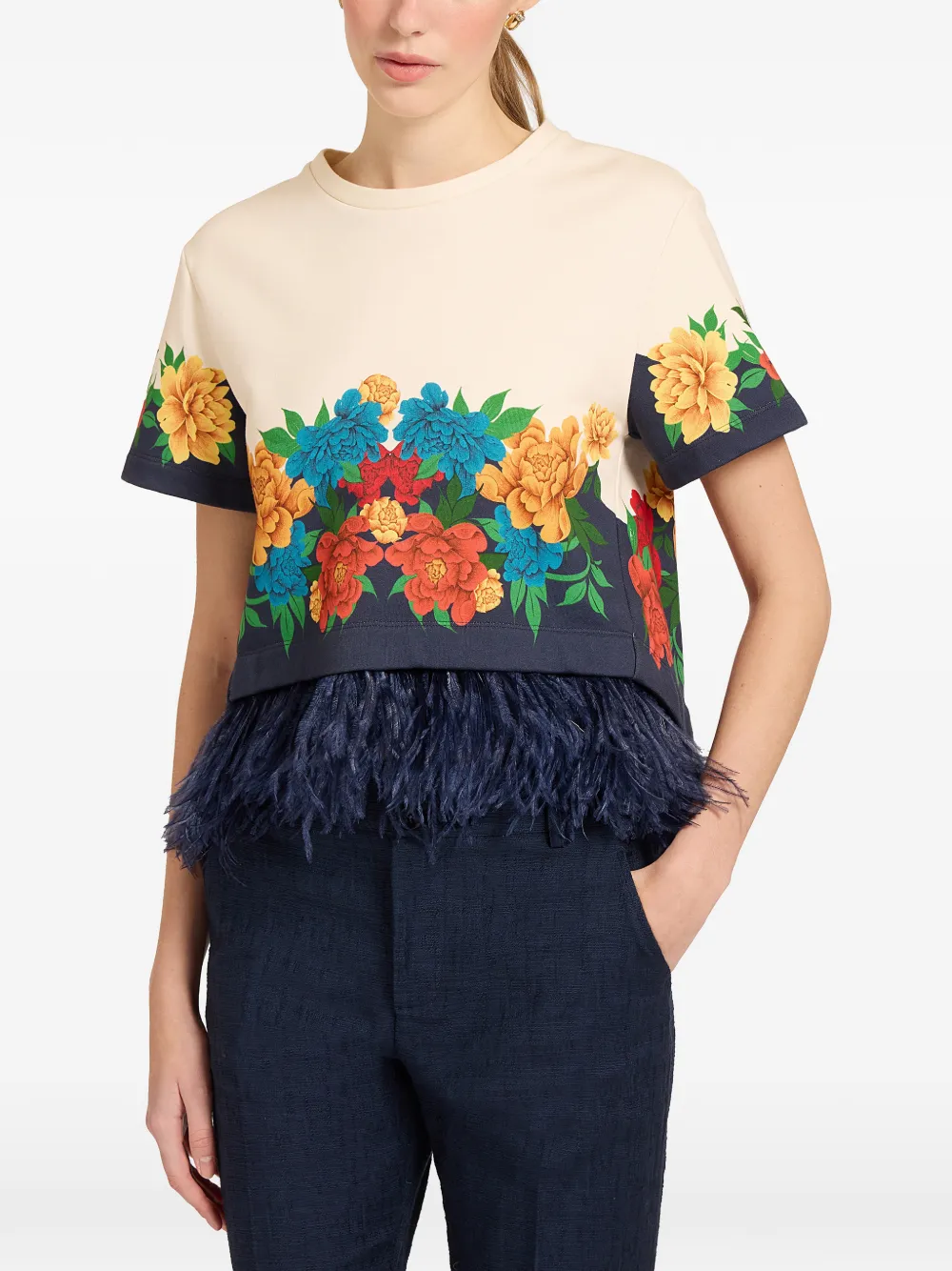  La Doublej Floral Feather T-shirt - Neutrals 