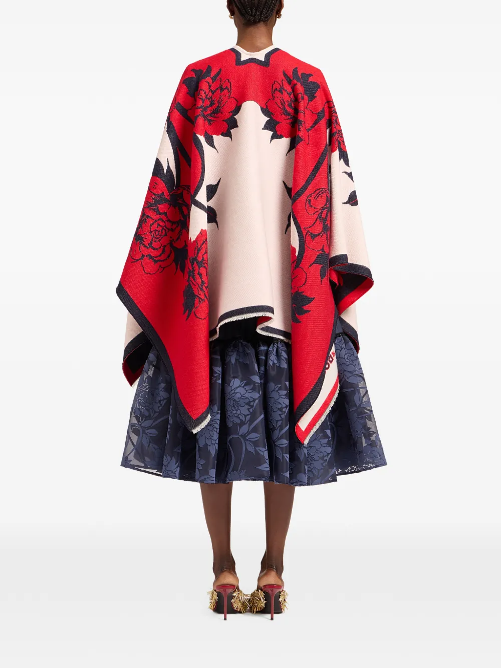 La DoubleJ Wollen poncho met bloemenprint Rood