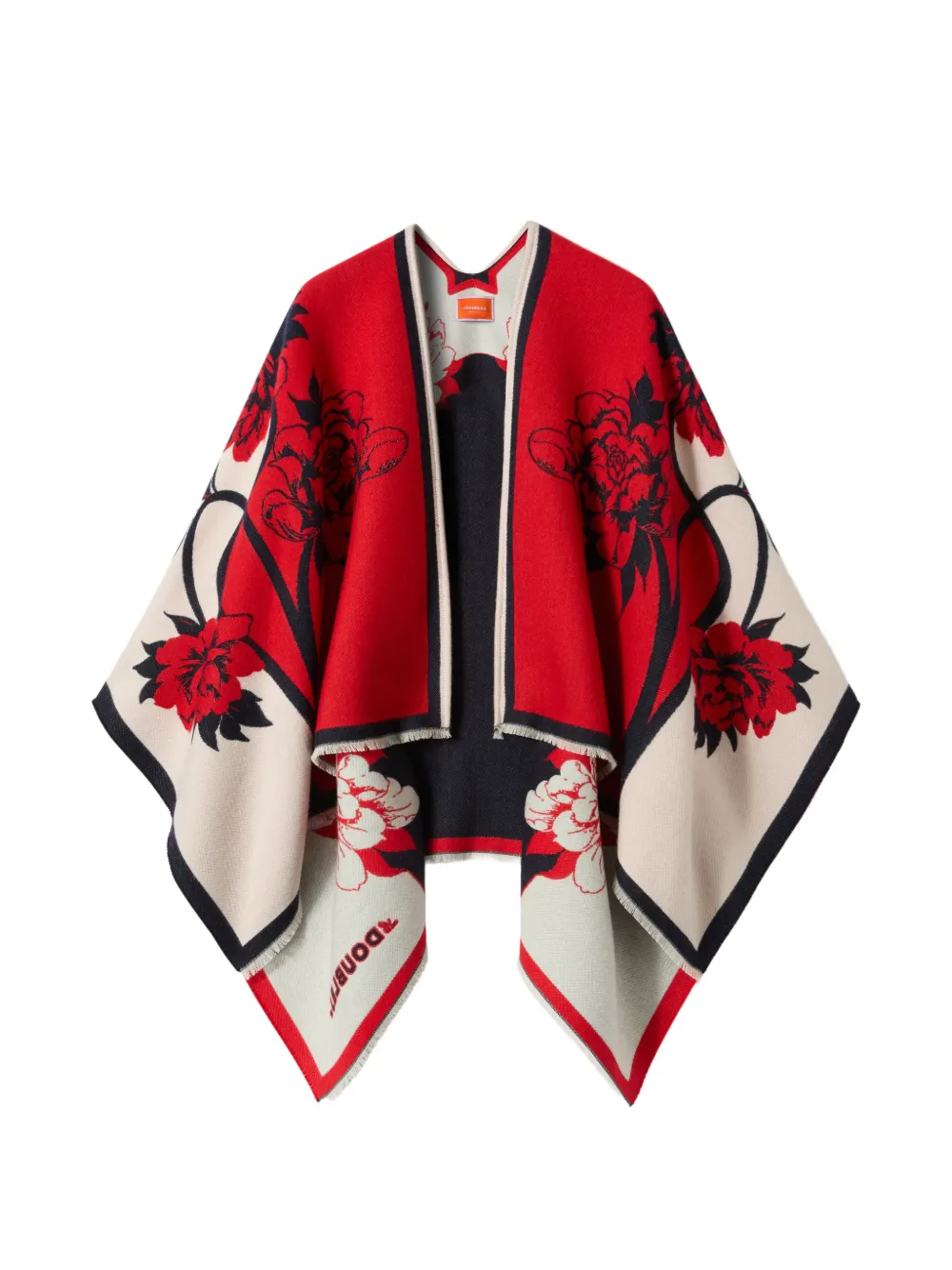 La DoubleJ Wollen poncho met bloemenprint Rood