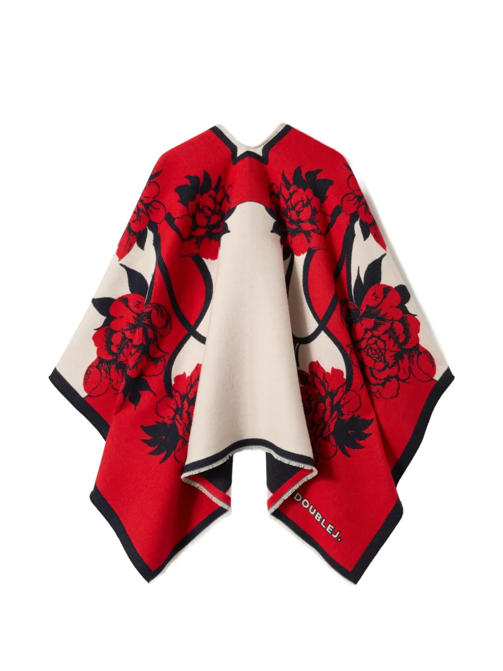 La DoubleJ Poncho mit Blumen-Print - Rot