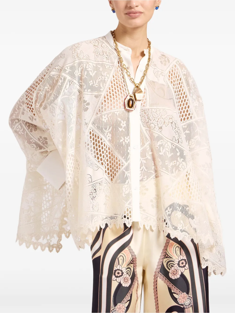 La DoubleJ Blouse met kraag en kant Beige