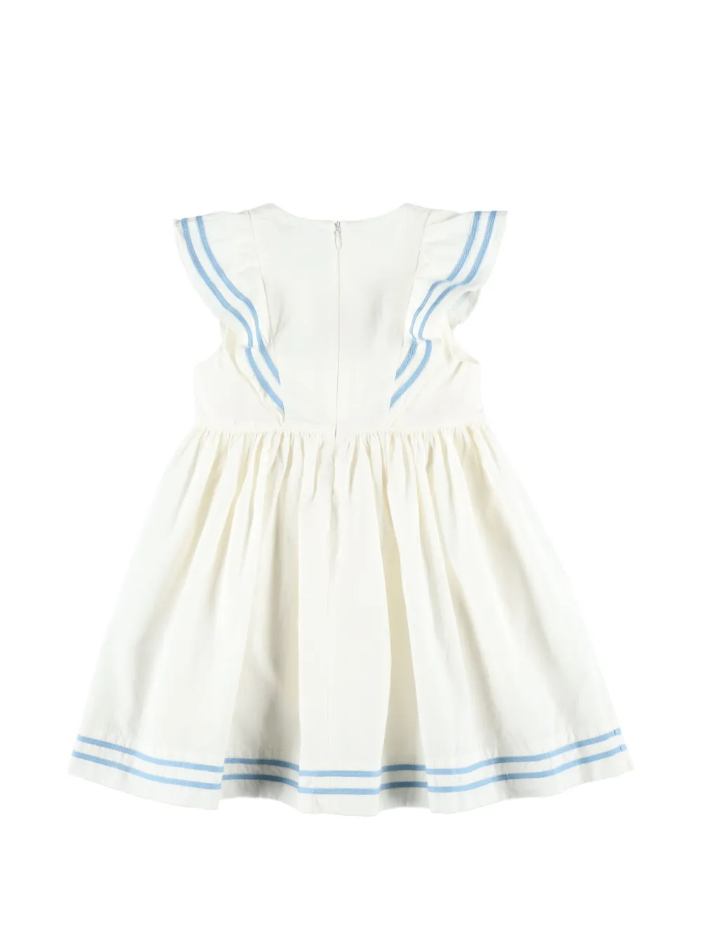 Petit Bateau Jurk met ruches en gestreepte afwerking Wit