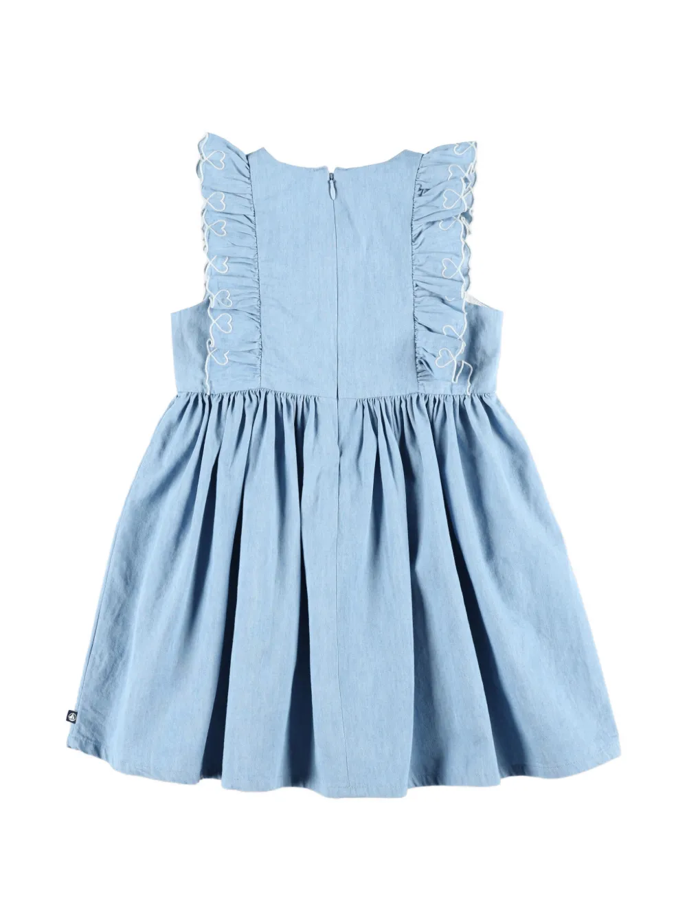  Petit Bateau Heart-embroidered Denim Dress - Blue 