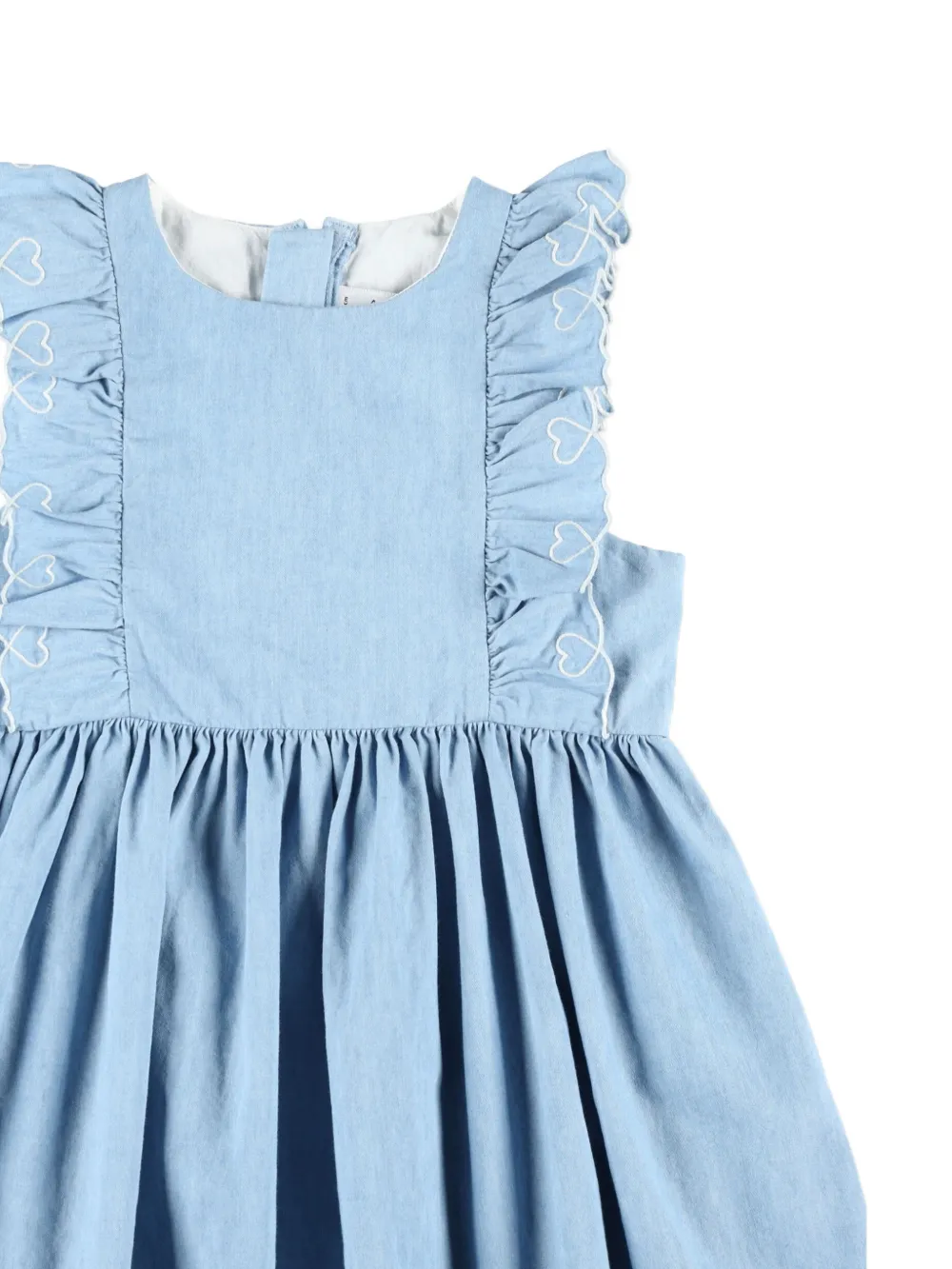  Petit Bateau Heart-embroidered Denim Dress - Blue 