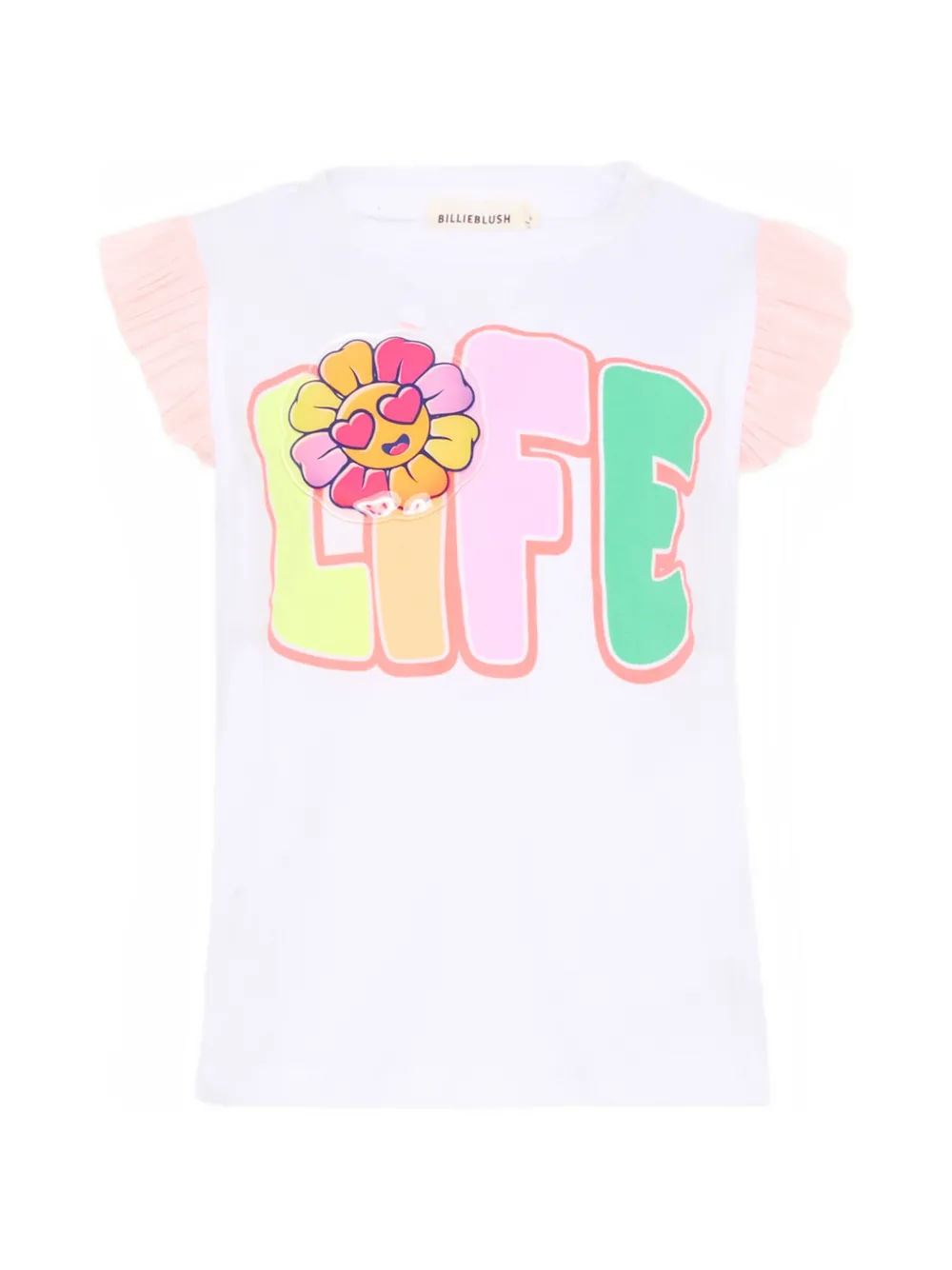 Billieblush ruffled sleeve graphic T-shirt - Bianco