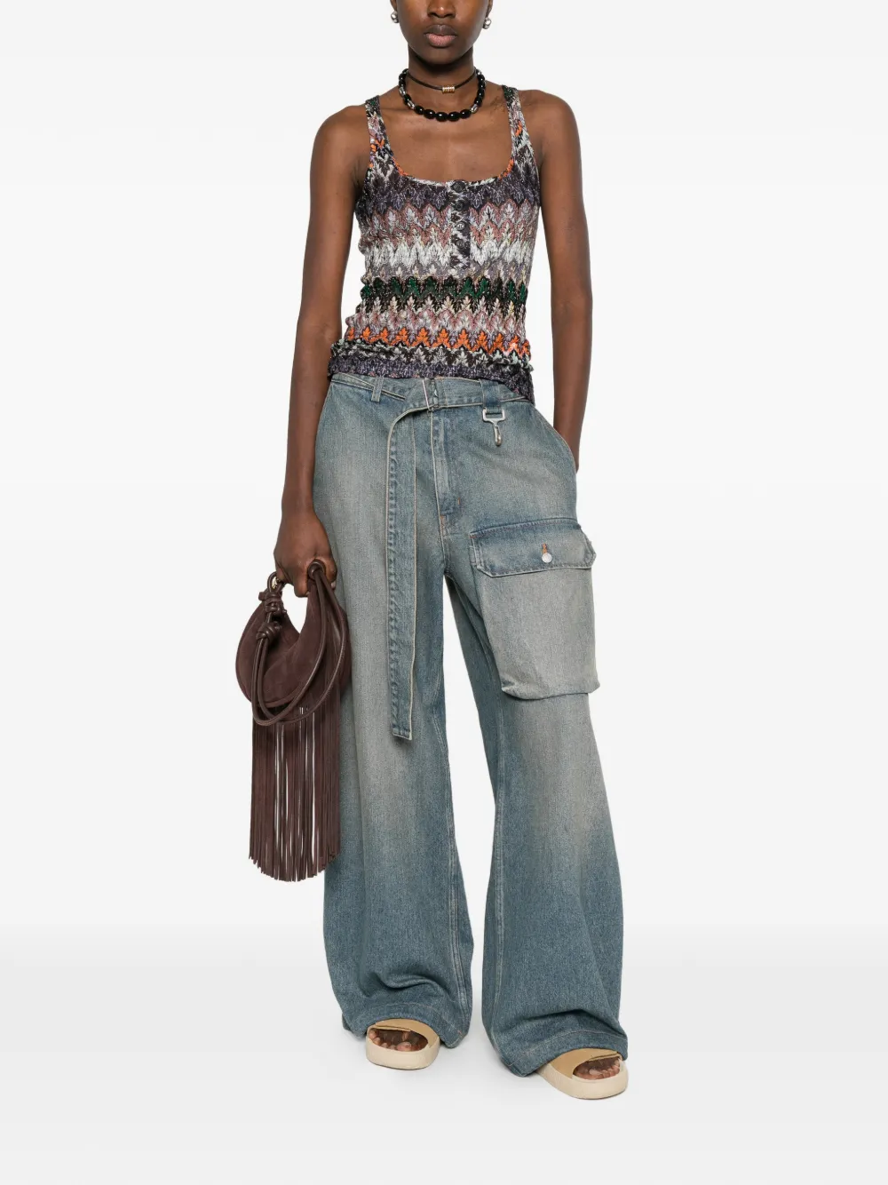  Missoni Buttoned Patterned Tank Top - Brown 