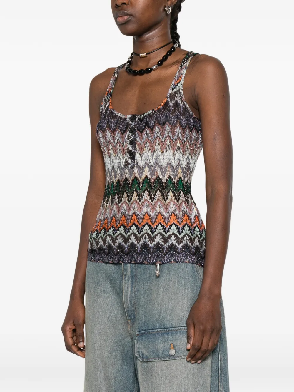  Missoni Buttoned Patterned Tank Top - Brown 