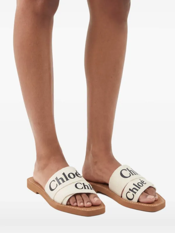 Chloé Woody logo-detail Slides | Neutrals | FARFETCH