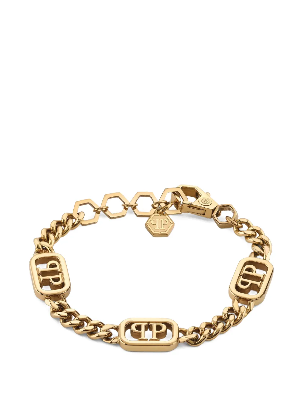 Philipp Plein Lettering logo-chain bracelet - Oro