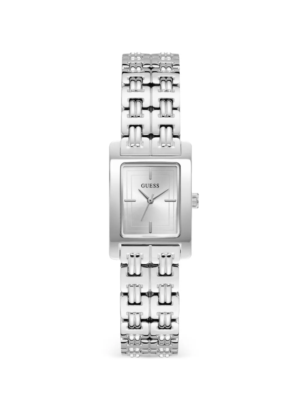 GUESS USA Silberfarbene Armbanduhr mit eckigem Gestell 23mm