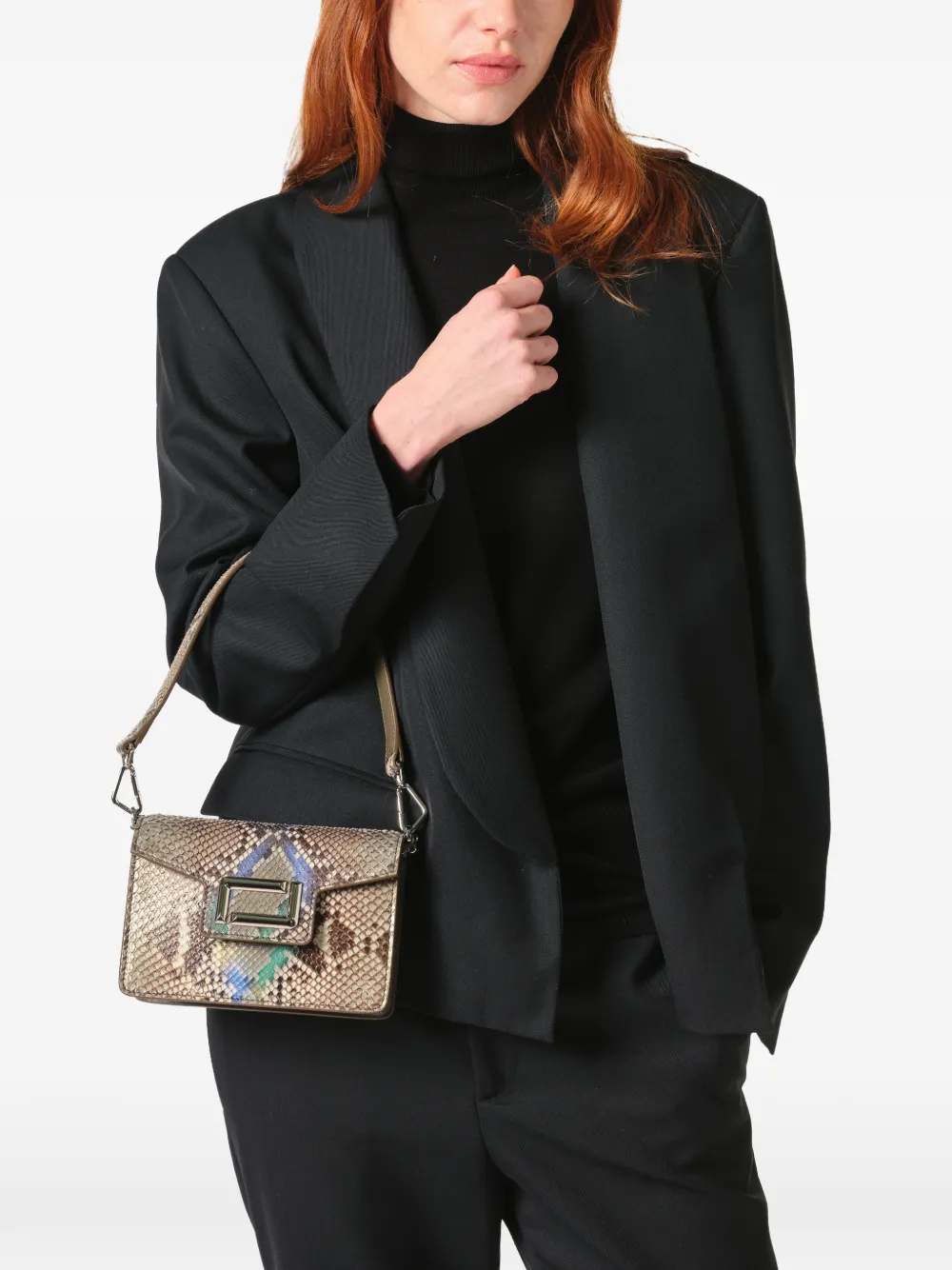  Lancel Mini Amgele Python Jewel Signature Flap Cross Body Bag - Green 