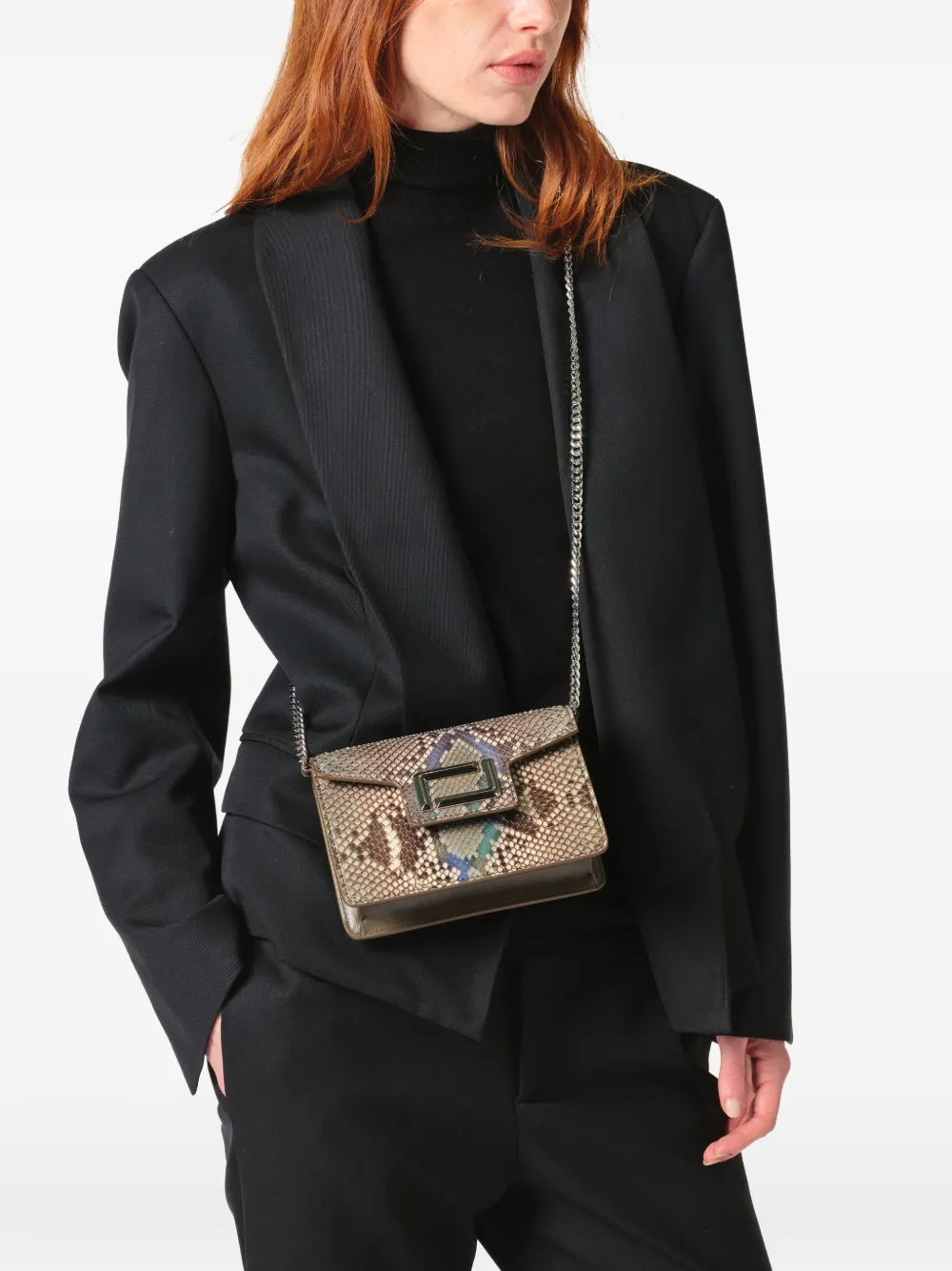  Lancel Mini Amgele Python Jewel Signature Flap Cross Body Bag - Green 