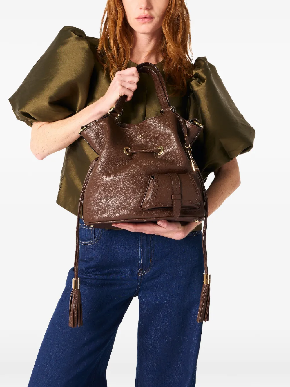  Lancel Pagode Leather Tote Bag - Brown 