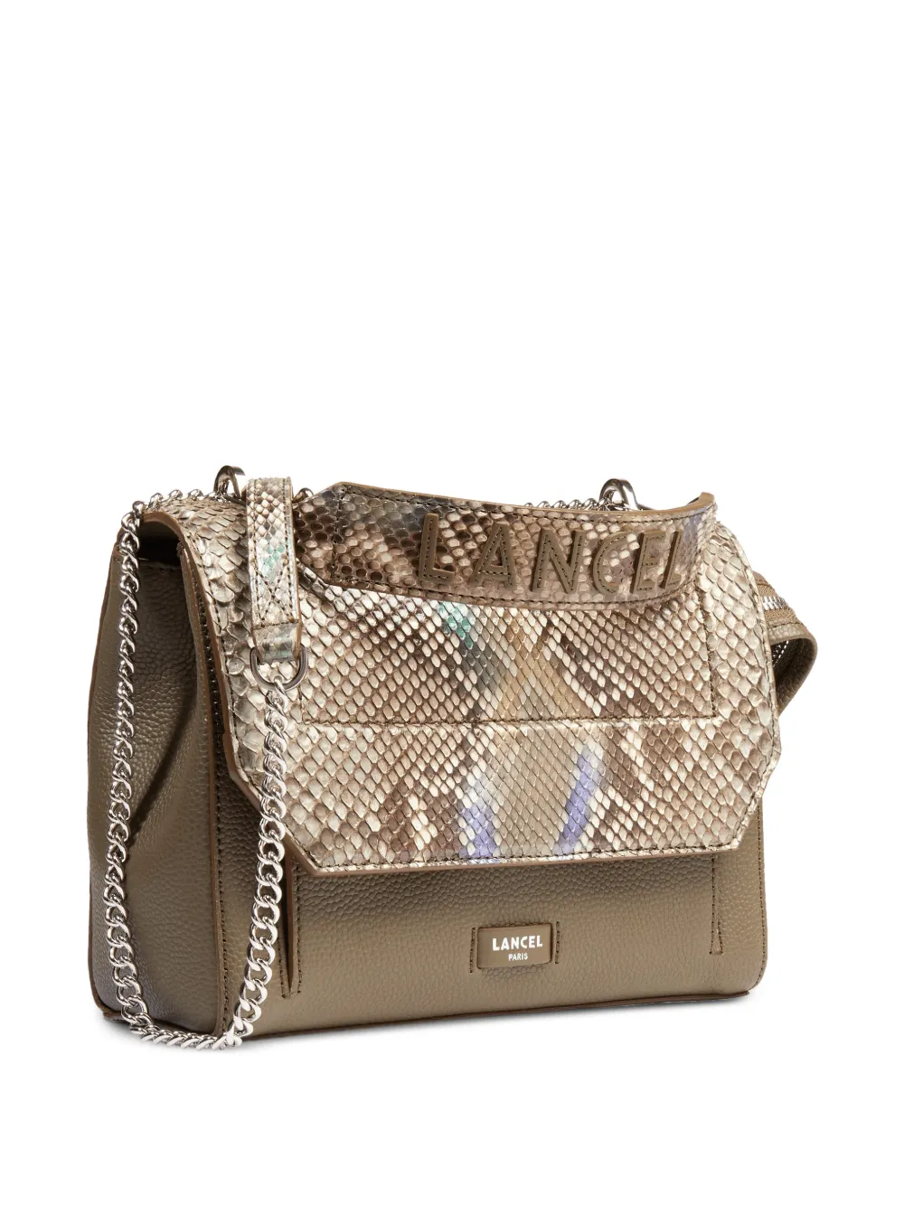  Lancel Ninon Python Logo Flap Shoulder Bag - Neutrals 