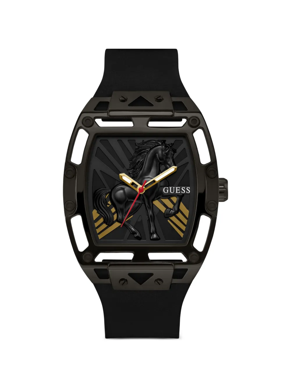 GUESS USA Armbanduhr mit Pferde-Prägung 44mm - Schwarz