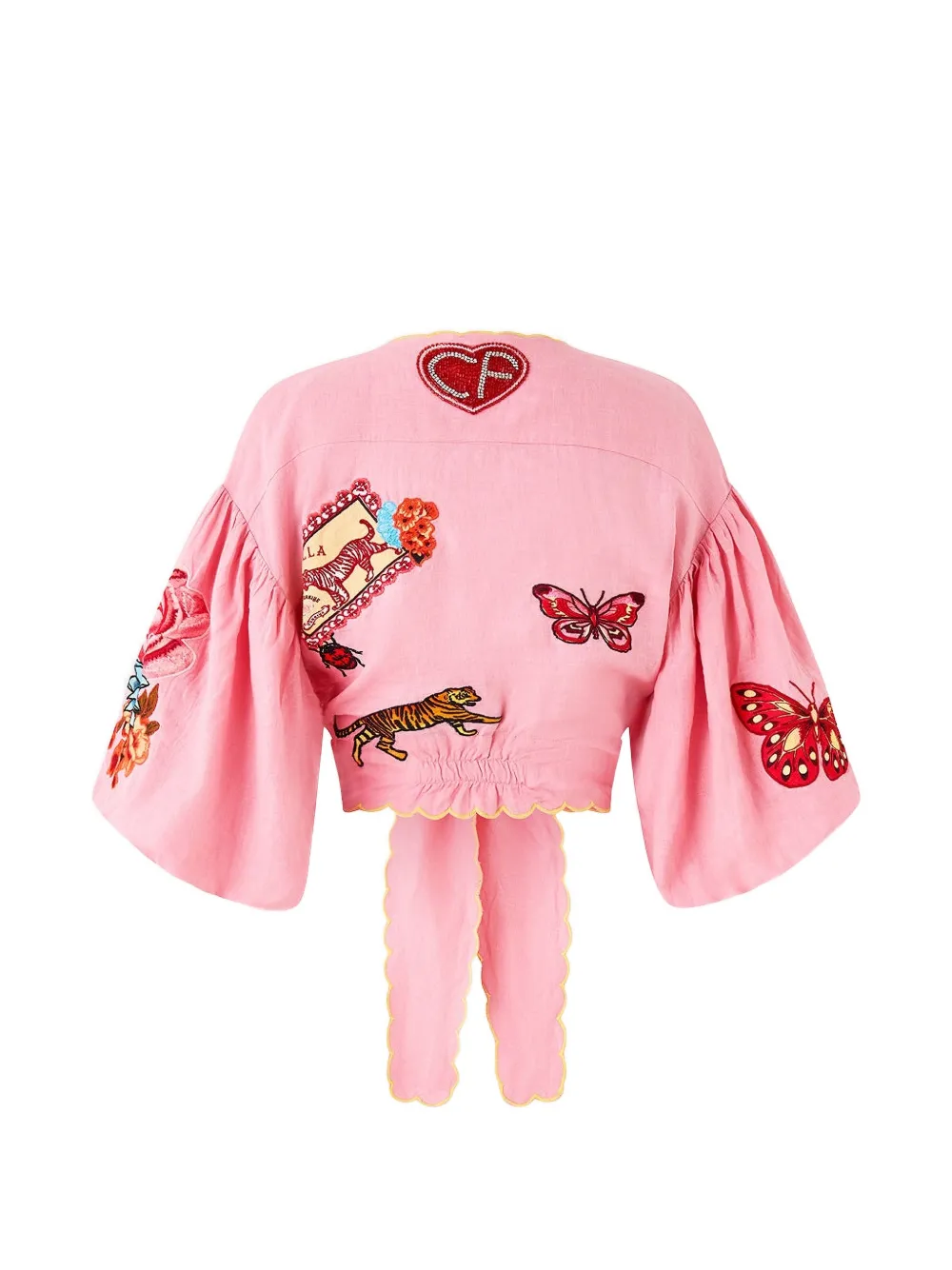  Camilla Tie-front Puff-sleeve Top - Pink 