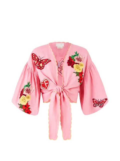 Camilla tie-front puff-sleeve top