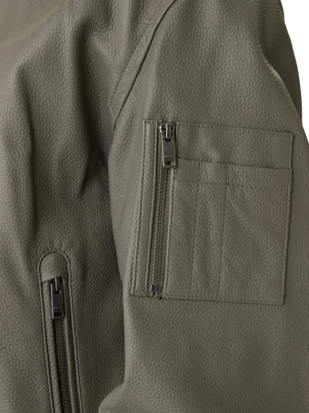  Boss Jakri Ribbed Leather Jacket - Grey 