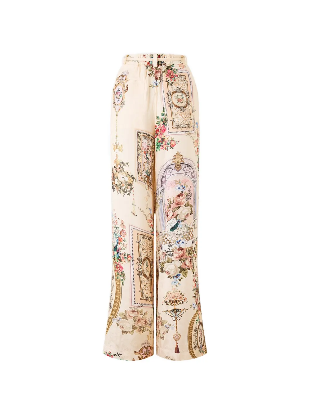 Camilla Broek met bloemenprint en gestrikt detail Beige