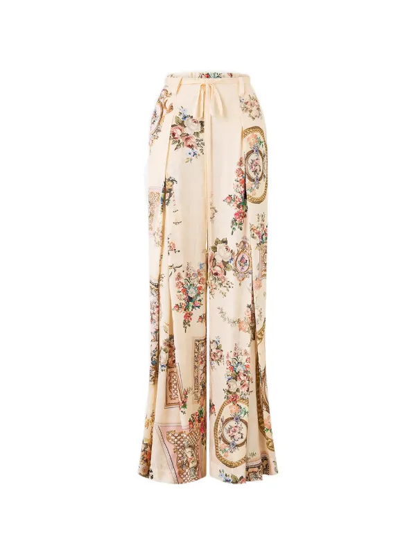 Camilla Tie-detail Floral-print Pants in Neutrals