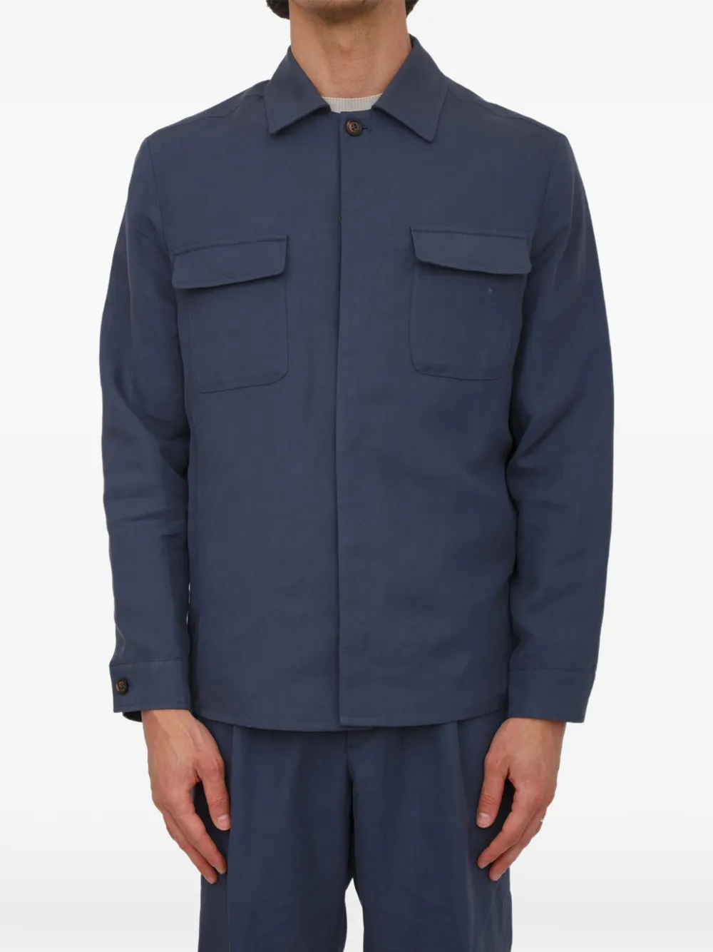 Eleventy Shirtjack met klepzak Blauw