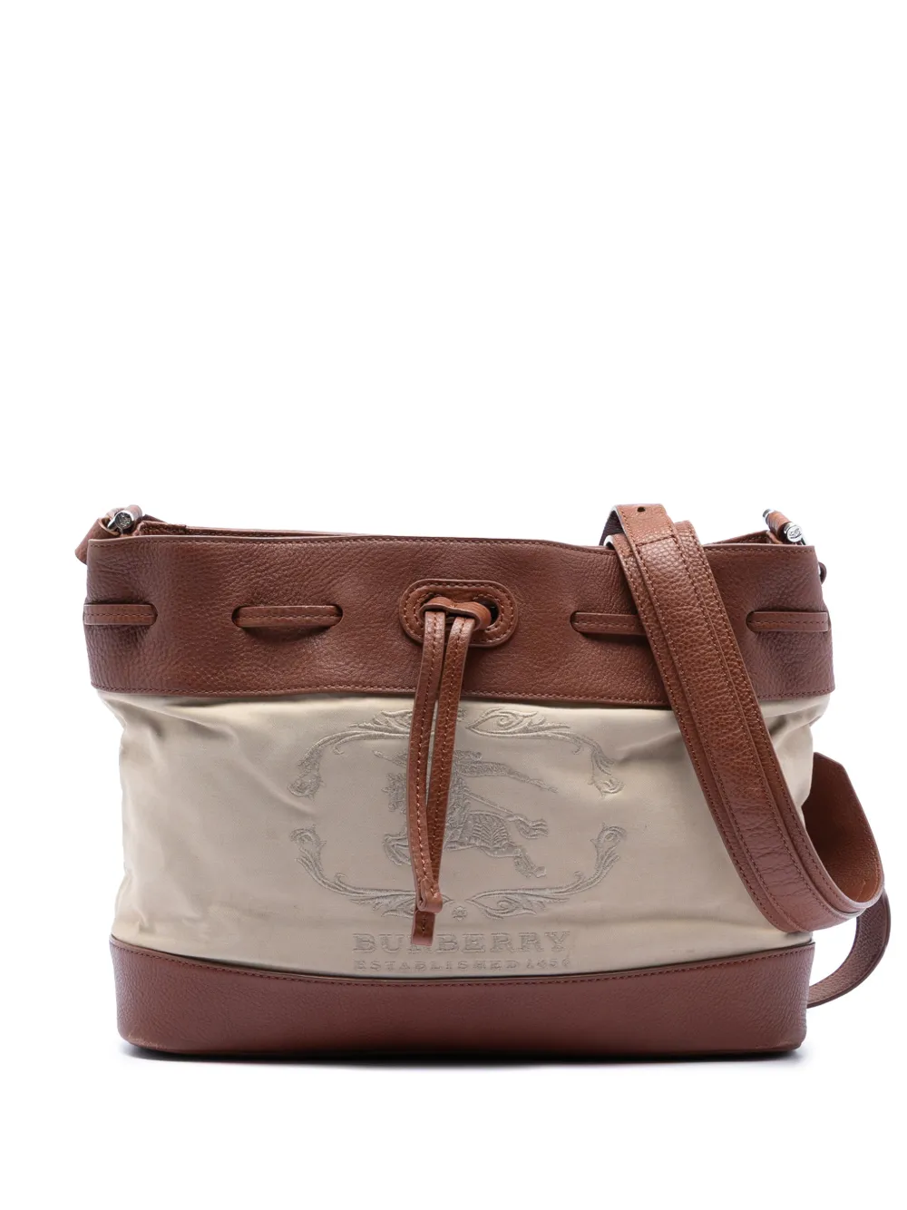 Burberry Pre-Owned 2000-2017 Leather Trimmed Canvas Drawstring bucket bag - Marrone