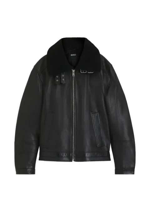BOSS shearling-collar zip-fastening jacket