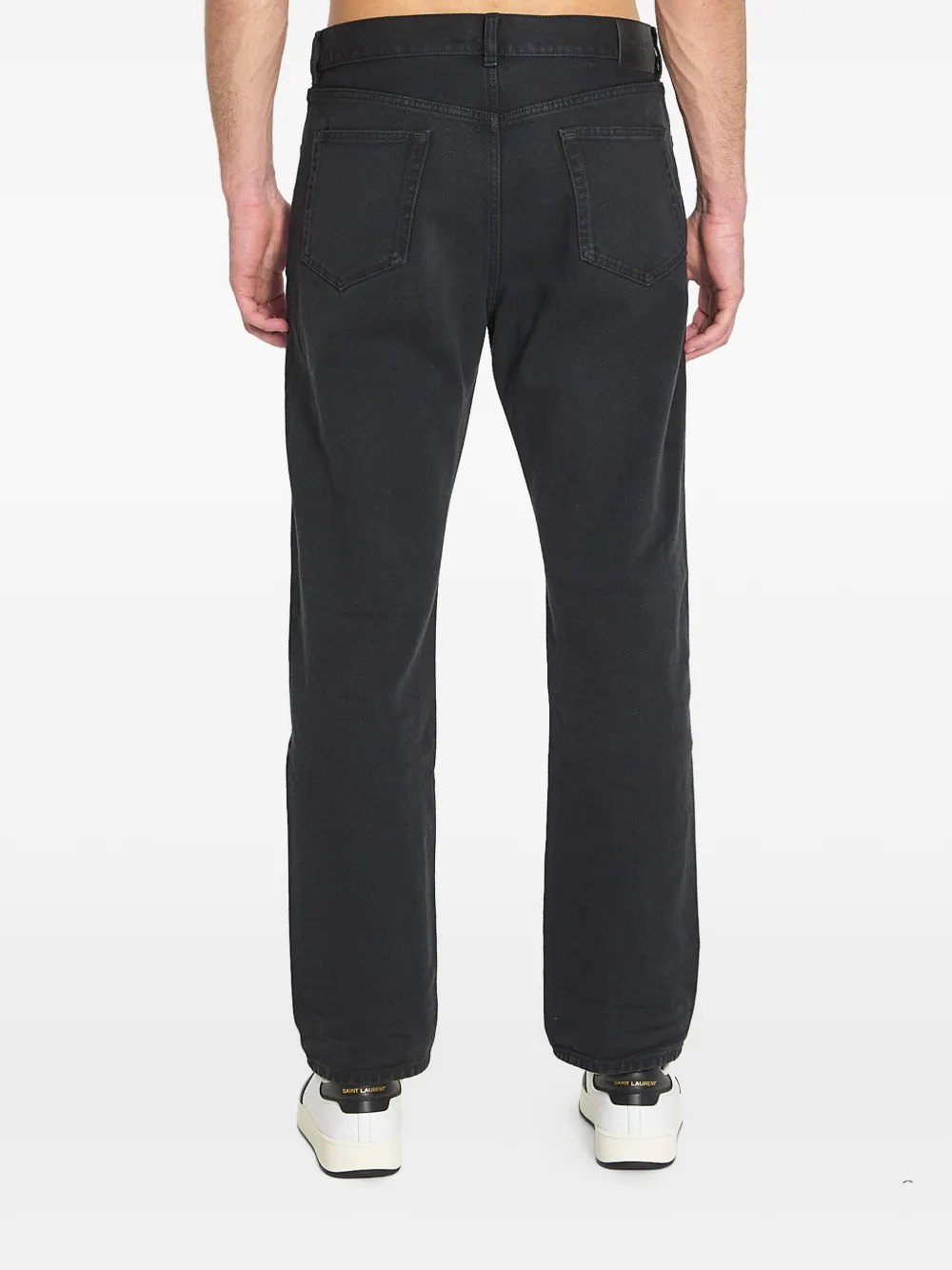 Saint Laurent Jeans met vijf zakken en leren patch Zwart