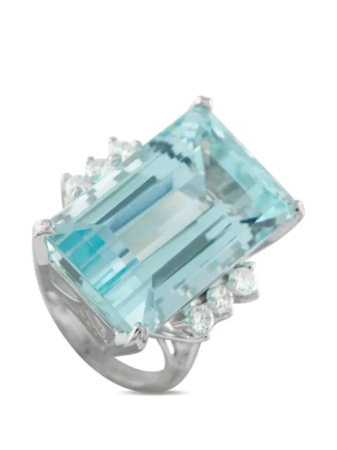 LB Exclusive 14k white gold aquamarine diamond ring