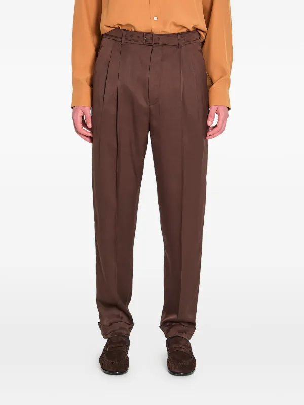Saint Laurent Slim-fit Trousers in Silk in Brown