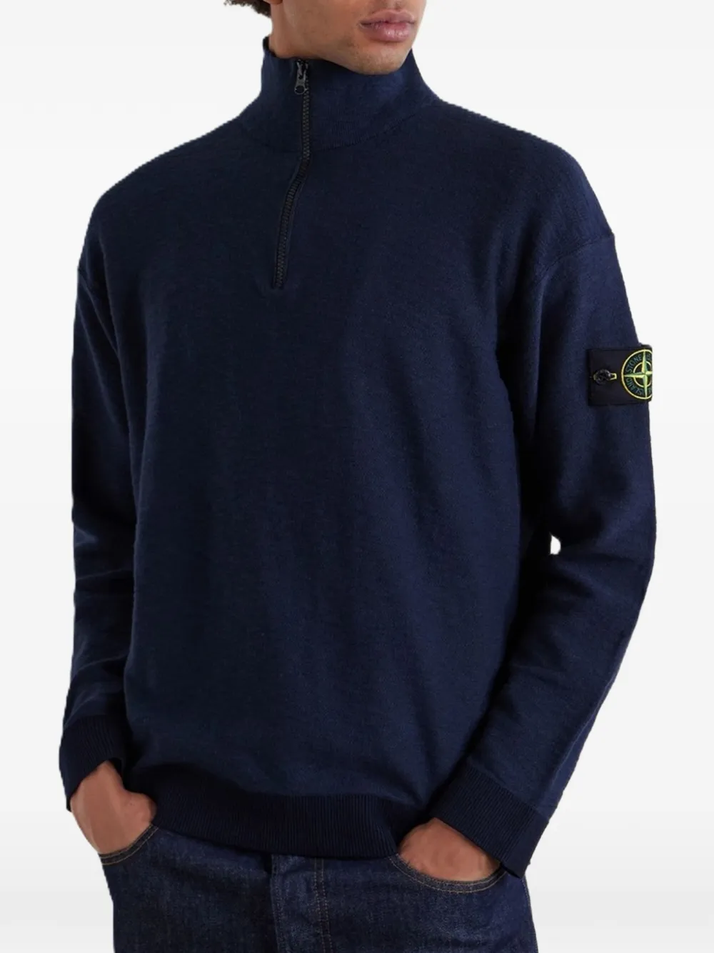 Stone Island Trui met logo-applicatie en rits Blauw