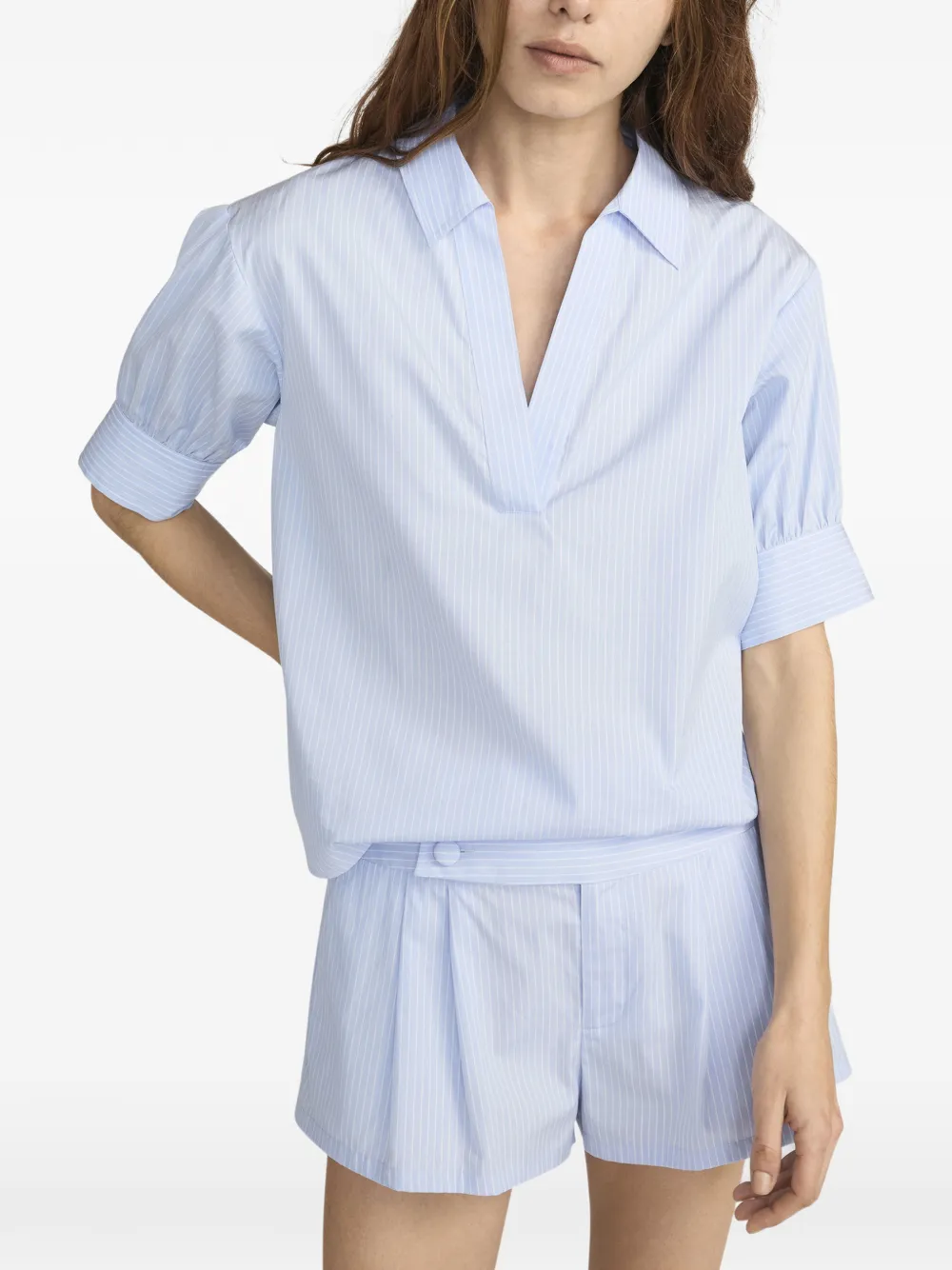  Frame The V-neck Popover Top - Blue 
