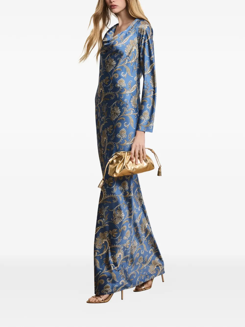  Veronica Beard Ember Bell Sleeve Floral Maxi Dress - Blue 