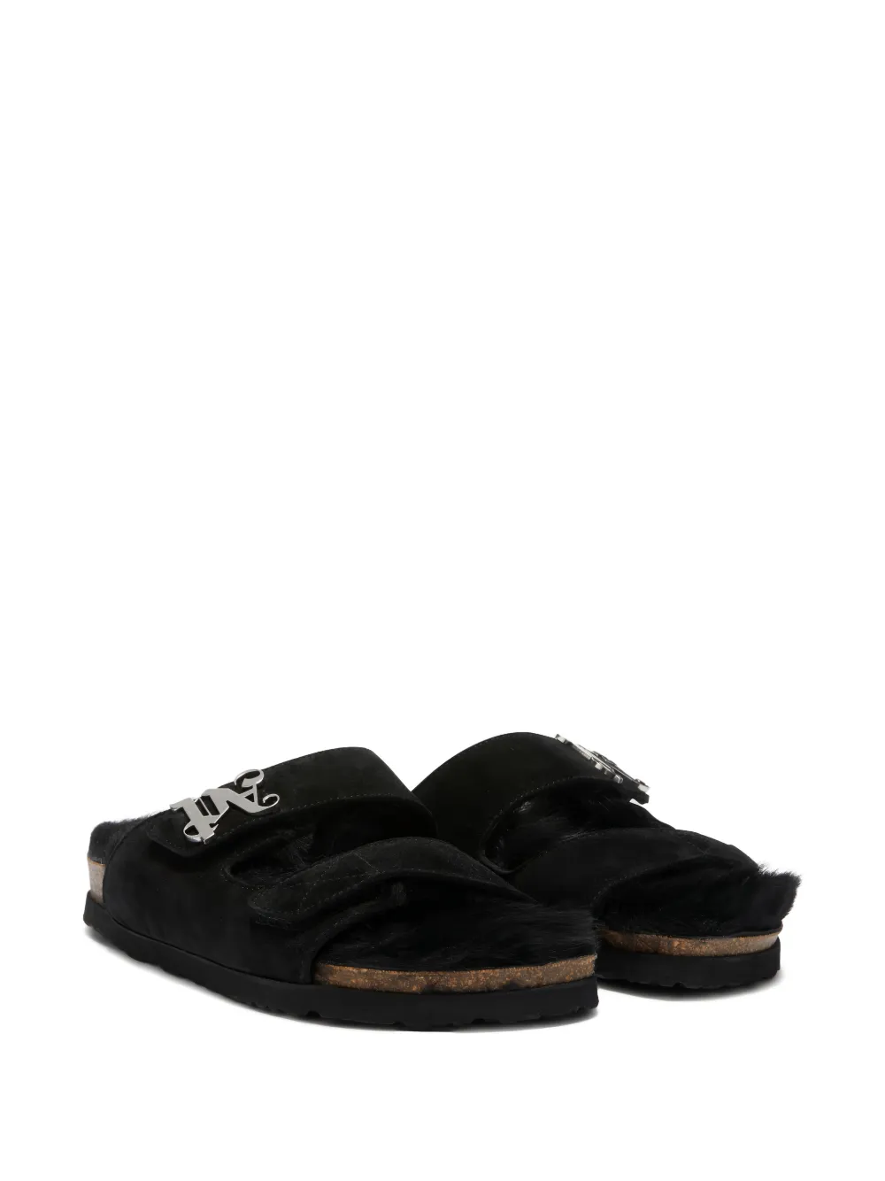 Palm Angels fur logo sandals Zwart
