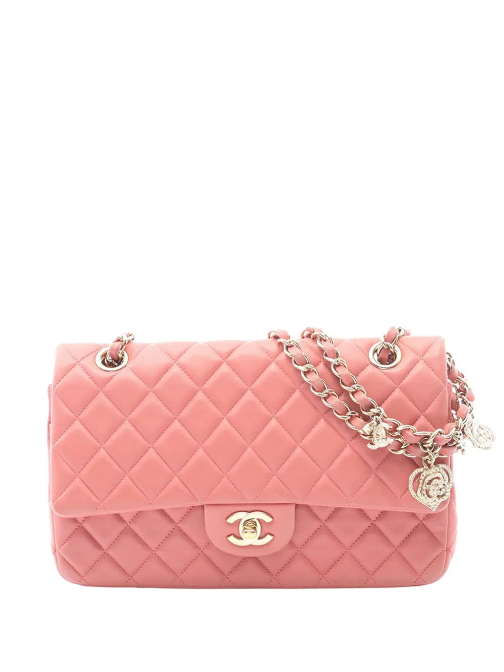 CHANEL Pre-Owned 2014 Medium Lambskin Valentine Heart Charms Single Flap shoulder bag - Rosa
