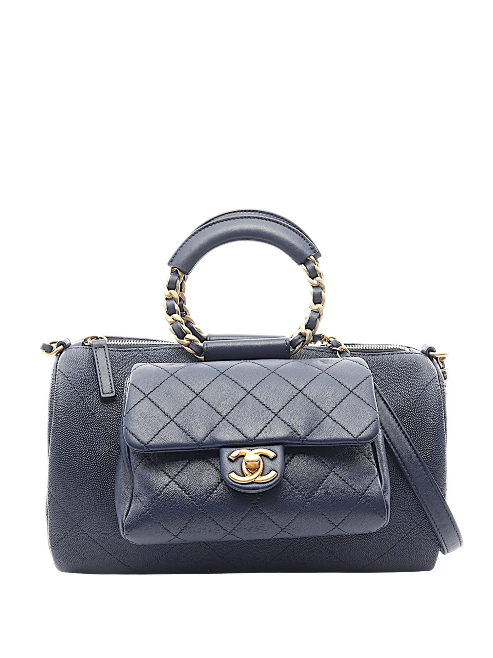 CHANEL Pre-Owned 2019 CC Quilted Lambskin In The Loop Bowling Bag boston bag - Blu
