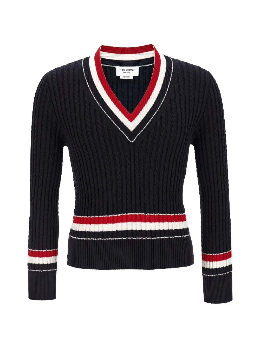 Thom Browne braid tape V-neck cotton sweater - Blue
