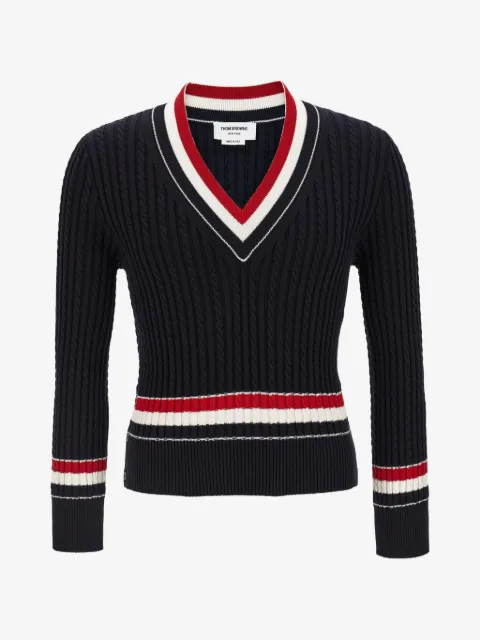 Thom Browne braid tape V-neck cotton sweater