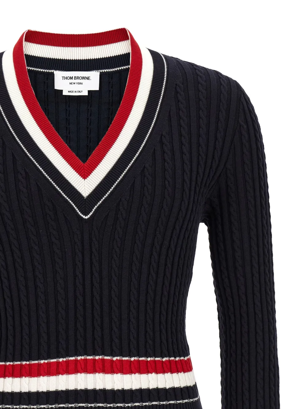 Thom Browne Katoenen trui met V-hals en gevlochten band Blauw