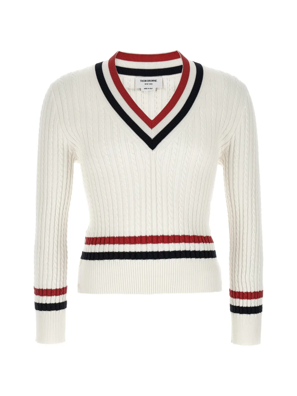 Thom Browne V-neck cotton sweater - White