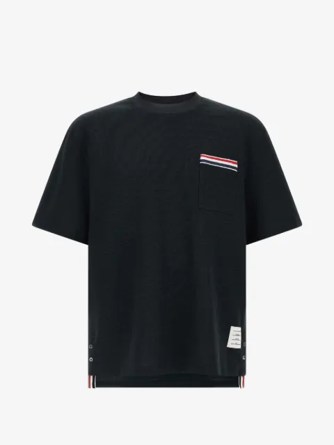 Thom Browne textured cotton linen RWB embroidery tee