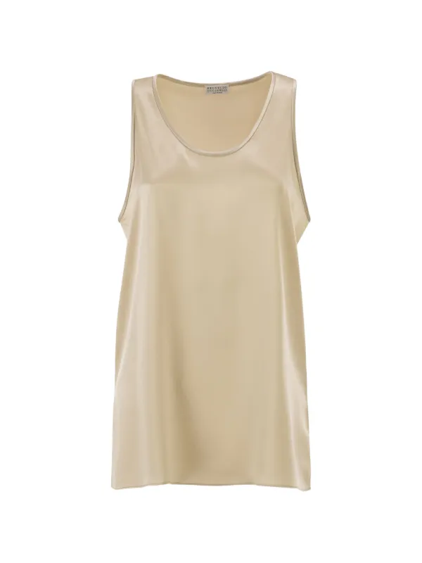Brunello Cucinelli Satin Scoop-neck Top in Neutrals