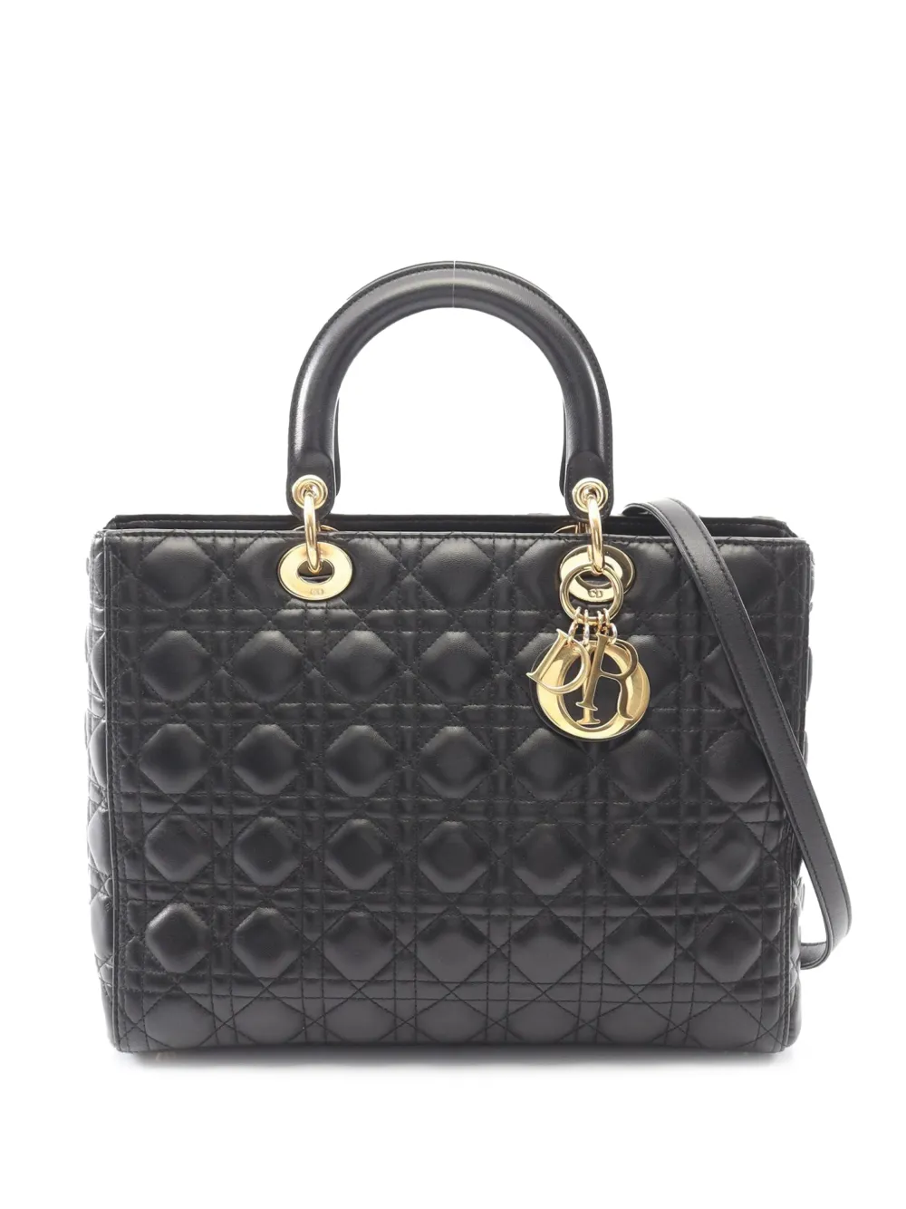 Christian Dior Pre-Owned Borsa a tracolla Lady Dior grande in pelle di agnello con motivo Cannage 2010-2026 - Nero