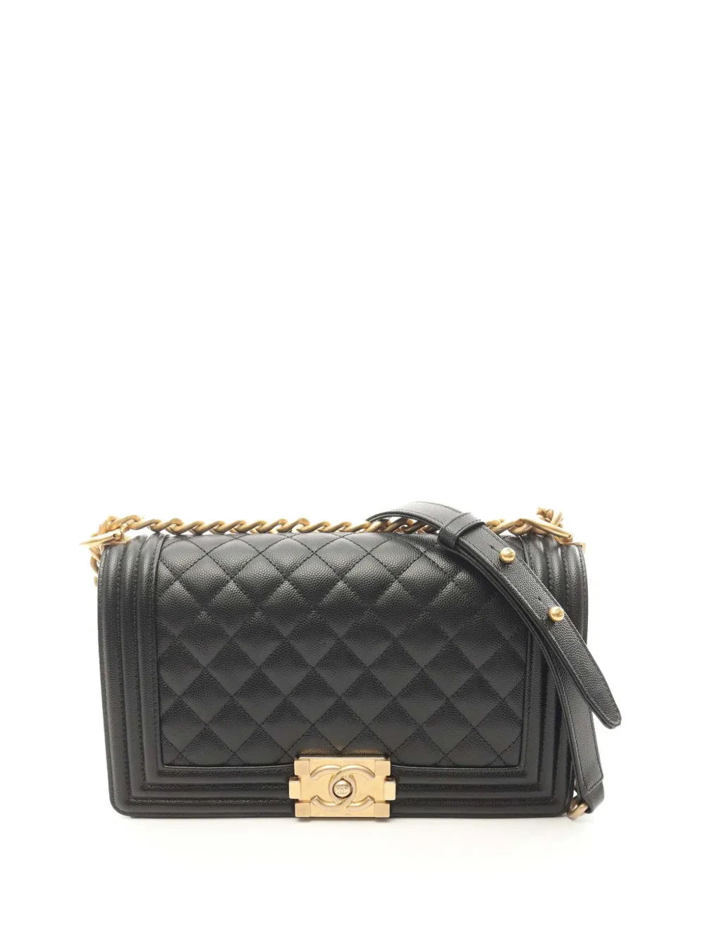 CHANEL Pre-Owned Borsa a spalla Boy media in pelle Caviar trapuntata con battente 2021-2026 - Nero