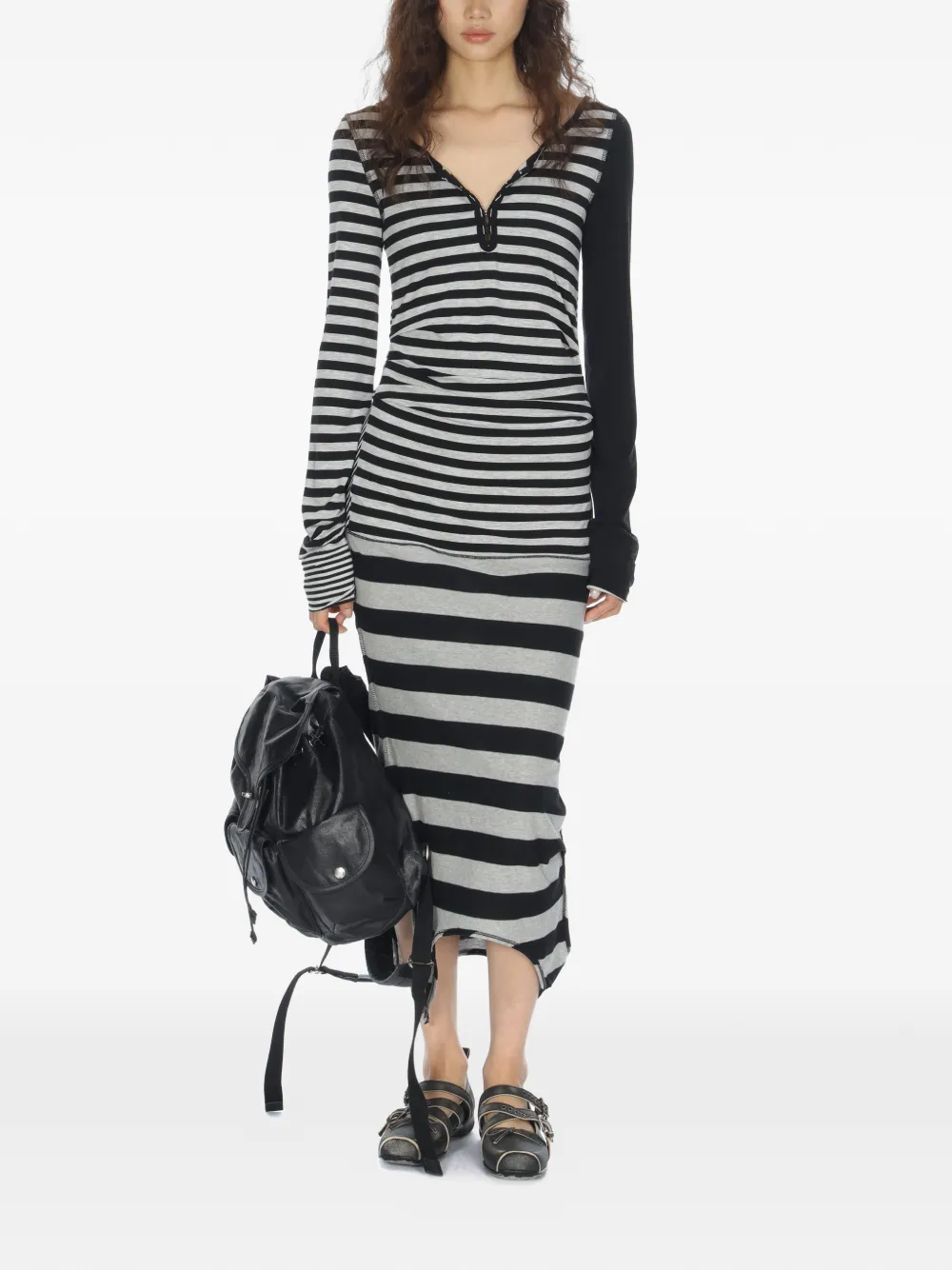  Open Yy Striped Convertible Hook Top - Black 