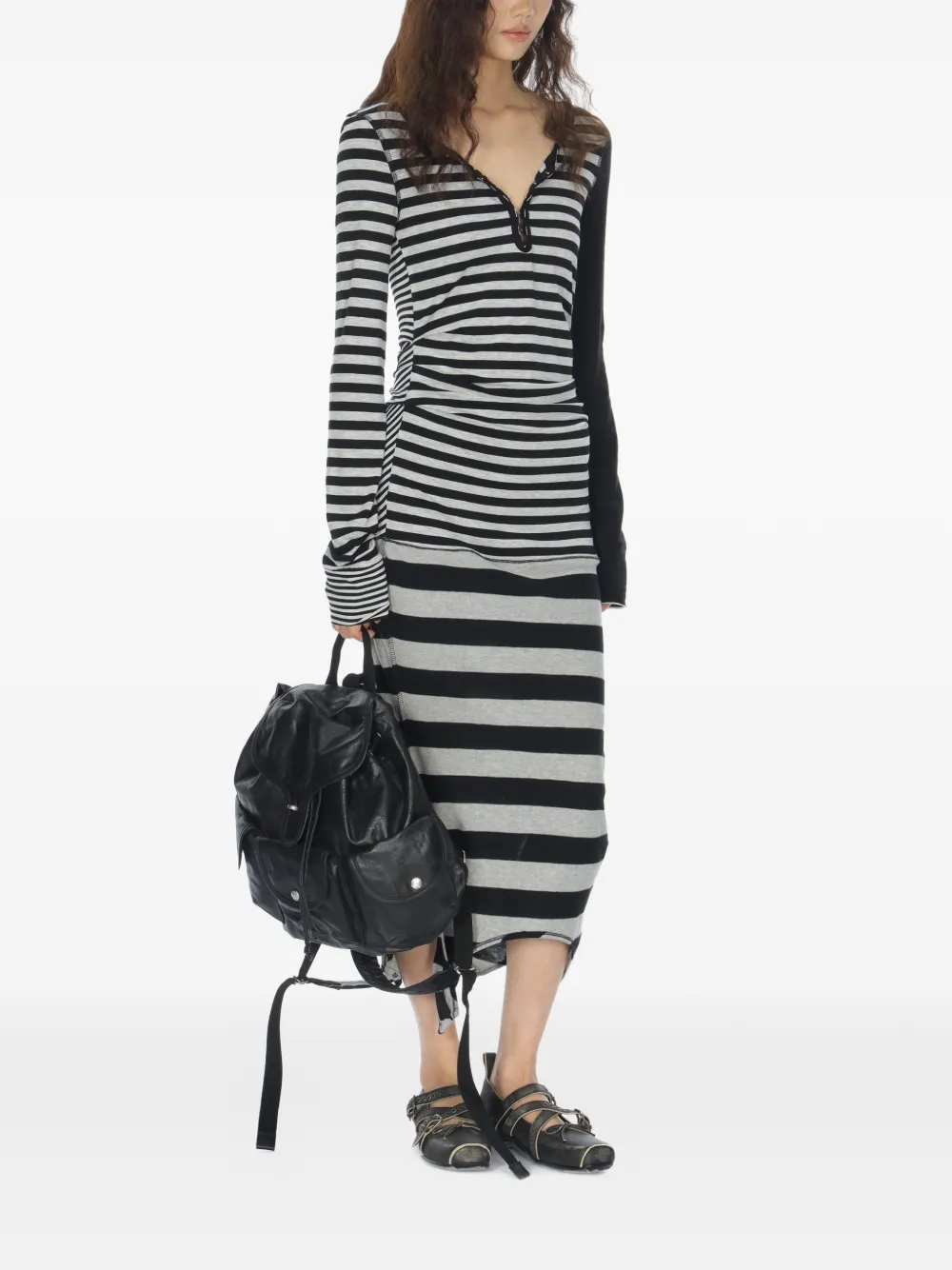  Open Yy Striped Convertible Hook Top - Black 