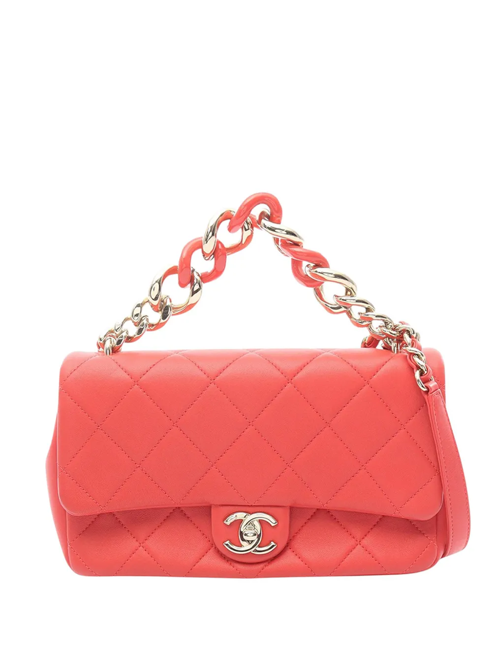 CHANEL Pre-Owned Borsa a tracolla Elegant piccola in pelle di agnello trapuntata con battente e catena 2019 - Rosso