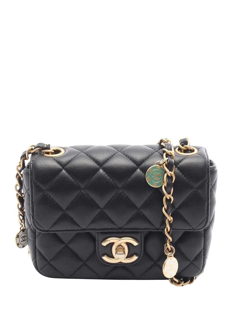 CHANEL Pre-Owned 2021-2026 Mini Quilted Lambskin Charms Square Flap crossbody bag - Nero