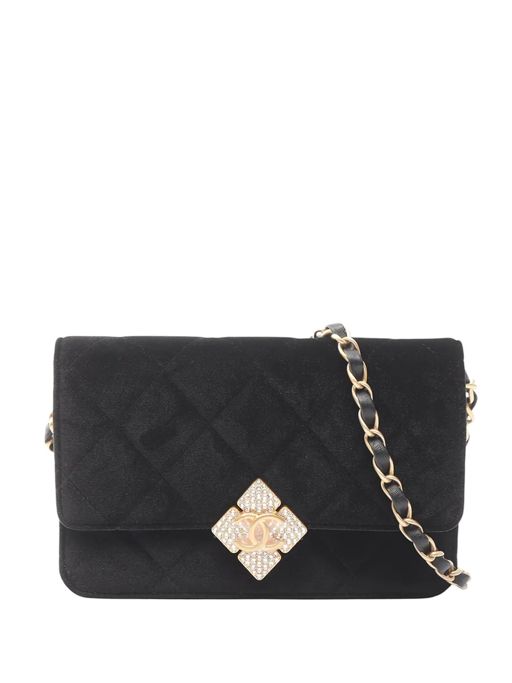 CHANEL Pre-Owned 2021-2026 Quilted Velvet Strass Diamond Lock Wallet on Chain crossbody bag - Nero